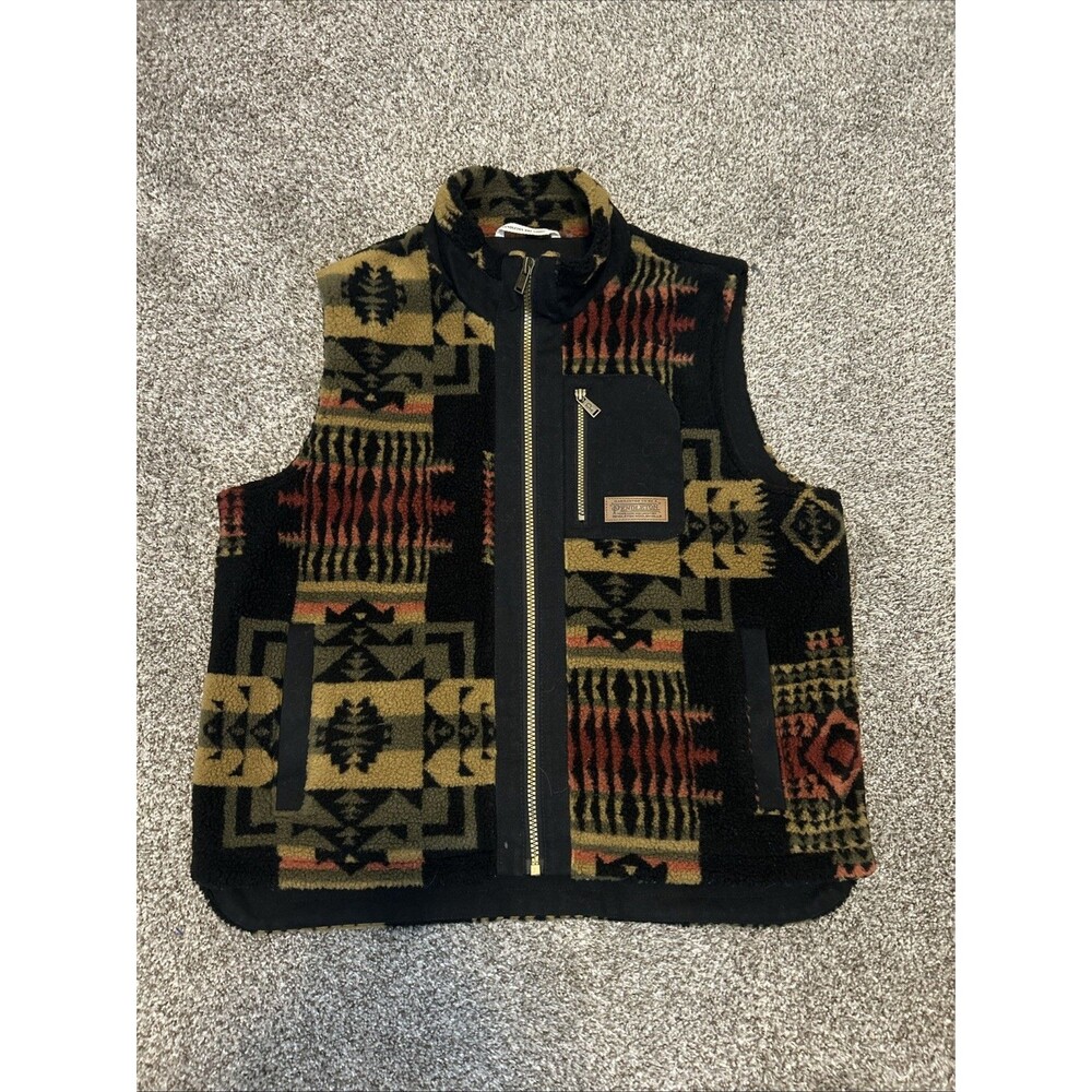 Pendleton Men Jacket XL Black Vest Geometric Southwestern Aztec Ridgeline Fleece